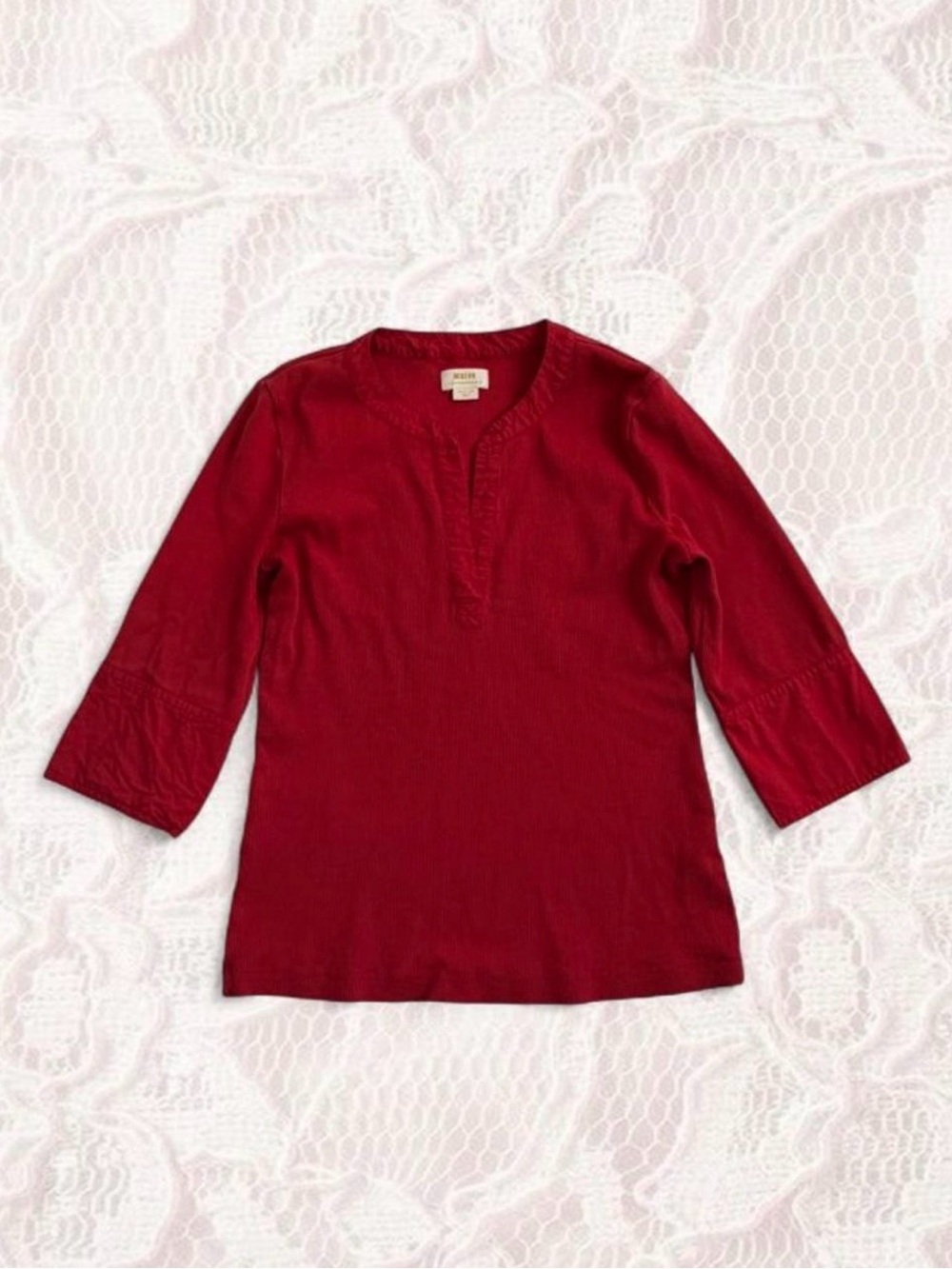 Maeve by Anthropologie Red Three-Quarter Sleeve Knit Top - Classic Casual